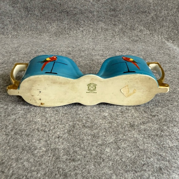 Vintage Noritake Morimura Hand Painted Spoon Holder Caddy - Blue with Parrots - Picture 6 of 12